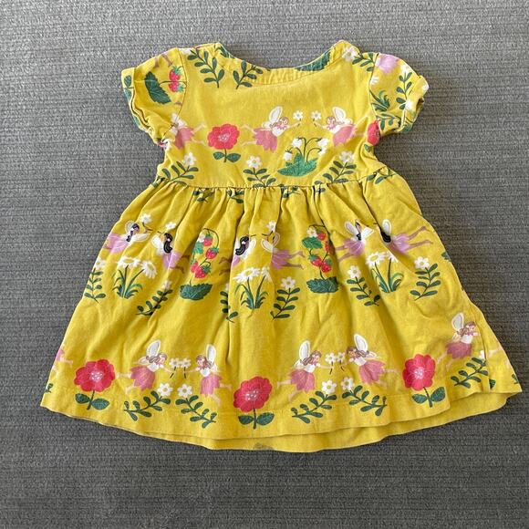 Mini Boden Dress Girls 2-3 Yellow Floral Print Midi Shift Buttons Pockets - Picture 2 of 5